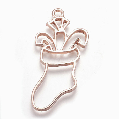 Rack Plating Alloy Open Back Bezel Pendants PALLOY-Q351-21RG-FF-1