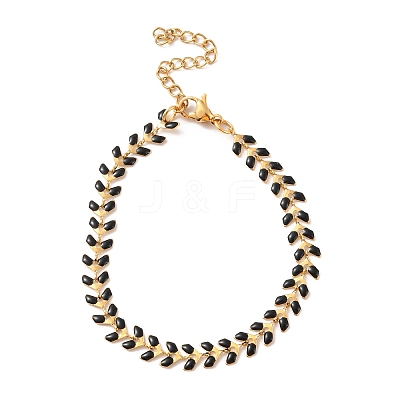 Enamel Ear of Wheat Link Chains Bracelet BJEW-P271-02G-01-1