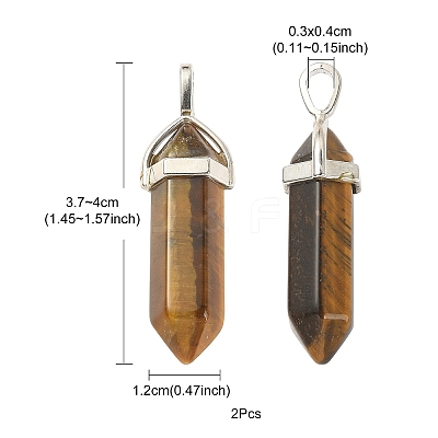 2Pcs Natural Tiger Eye Double Terminated Pointed Pendants G-YW0002-05A-1