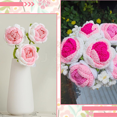 6Pcs Crochet Polyester Artificial Flower AJEW-SC0031-27-1