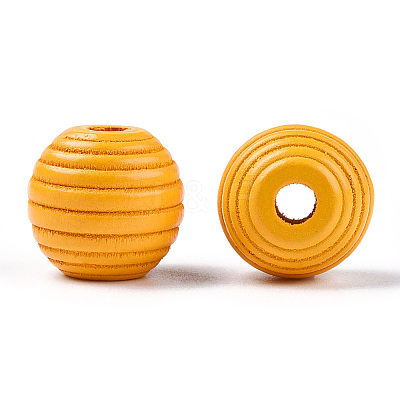 Painted Natural Wood Beehive Beads WOOD-S049-04B-09-1