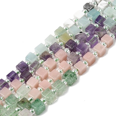 Natural Green Strawberry Quartz & Pink Opal & Southern Jade & Flower Amazonite & Amethyst & Howlite Beads Strands G-H333-03L-1
