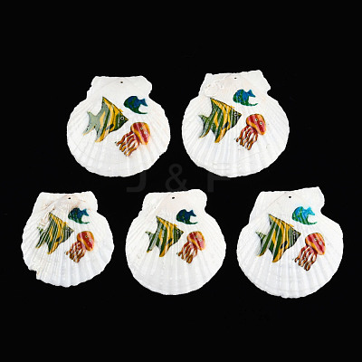 Printed Natural Freshwater Shell Big Pendants SHEL-N032-235-06-1