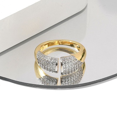 Brass Micro Pave Clear Cubic Zirconia Cuff Finger Rings for Women RJEW-B112-06GP-1