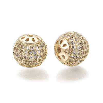 Brass Micro Pave Cubic Zirconia Beads KK-T029-129G-1