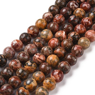 Natural Leopard Skin Jasper Round Beads Strands G-S182-8mm-1