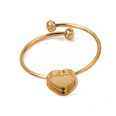 Heart 304 Stainless Steel Open Cuff Bangle Makings with Bezel Tray SA-CBABF3F-03G-05-1