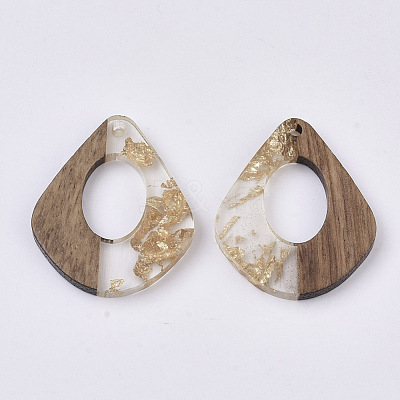 Transparent Resin & Walnut Wood Pendants X-RESI-S358-06-A01-1