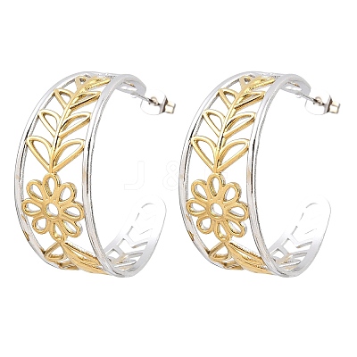 304 Stainless Steel Flower with Leaf Stud Earrings for Women SA-CBA45D5-30GP-1