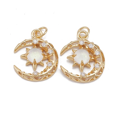 Brass Micro Pave Clear Cubic Zirconia Glass Pendants X1-ZIRC-C024-06G-03-1