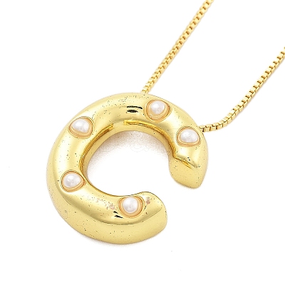 Brass & Plastic Pearl Letter Pendant Box Chain Necklaces for Women NJEW-U017-01G-03-1