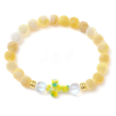 5Pcs Synthetic Moonstone & Frosted Natural Weathered Agate Beads Stretch Bracelets for Women BJEW-JB11333-1
