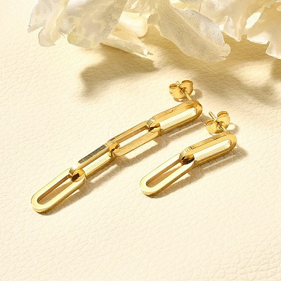 304 Stainless Steel Dangle Stud Earrings for Women EJEW-C096-15G-01-1