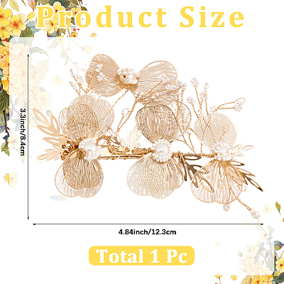 Alloy with Plastic Pearl Flower Alligator Hair Clips OHAR-WH20010-05G-1
