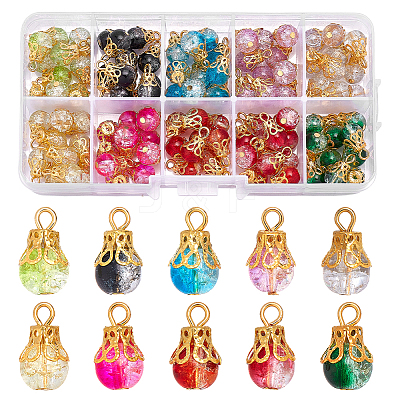 100Pcs 10 Colors Alloy Glass Pendants PALLOY-PH01832-1