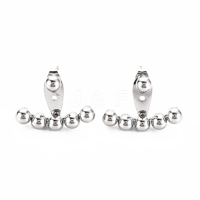 Non-Tarnish 304 Stainless Steel Beaded Horizontal Bar Stud Earrings EJEW-N016-016P-1