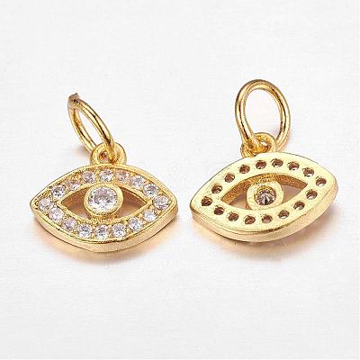 CZ Brass Micro Pave Cubic Zirconia Evil Eye Charms ZIRC-L018-10G-1