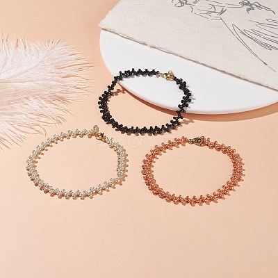3Pcs 3 Color Japanese Rocailles Seed Beaded Anklets Set for Women AJEW-AN00473-1