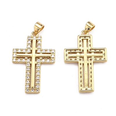 Brass Micro Pave Clear Cubic Zirconia Pendants ZIRC-J025-33G-1