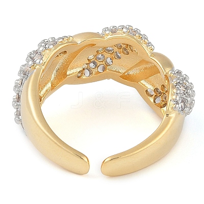 Twist Brass Micro Pave Clear Cubic Zirconia Open Cuff Ring for Women RJEW-Q819-02G-1