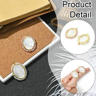 2Pcs 2 Colors Rack Plating Brass Micro Pave Cubic Zirconia & Shell Pendants KK-CJ0003-03-1