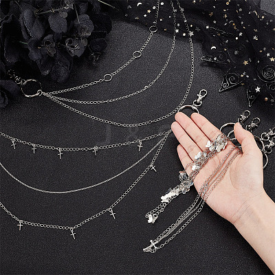 4Pcs 4 Style Butterfly & Cross & Sword Brass Pocket Pants Waist Chains with Zinc Alloy Clasps AJEW-GO00021-1