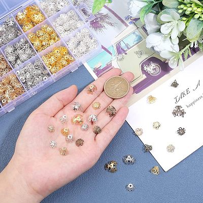600Pcs 12 Style Multi-Petal Iron Bead Caps IFIN-FH0001-58-1