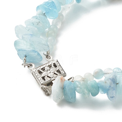Natural Aquamarine Chip Beads Multi-strand Bracelet BJEW-JB07052-04-1