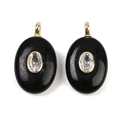 Natural Obsidian & Cubic Zirconia Pendants X-G-Z076-01G-12-1