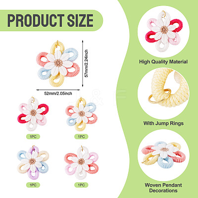 4Pcs Cloth Flower Pendants PALLOY-TAC0256-1