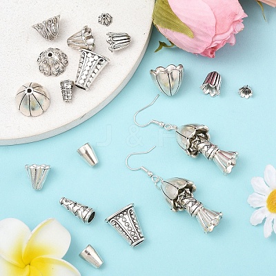 50Pcs 10 Style Tibetan Style Alloy Multi-Petal Bead Caps TIBE-YW0001-77-1