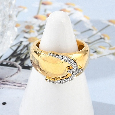 Brass Micro Pave Clear Cubic Zirconia Open Cuff Rings for Women RJEW-R011-03G-02-1