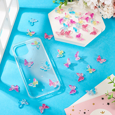 32Pcs 4 Colors Butterfly Transparent Resin Cabochons RESI-TA0004-44-1