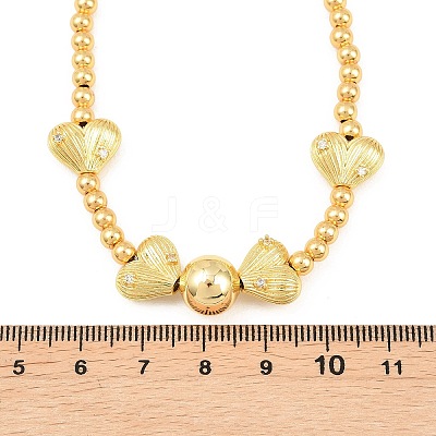 Brass Micro Pave Clear Cubic Zirconia Heart Round Beaded Bib Necklaces for Women NJEW-F364-08G-1