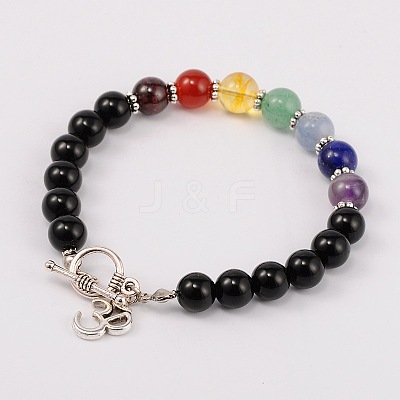 Natural Gemstone Chakra Charm Bracelets BJEW-JB01693-1