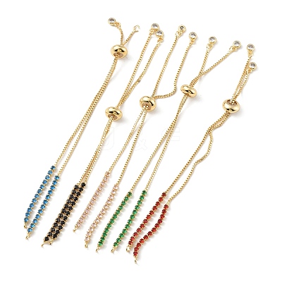 Brass Micro Pave Cubic Zirconia Box Chain Slider Bracelet Makings KK-P233-10G-1