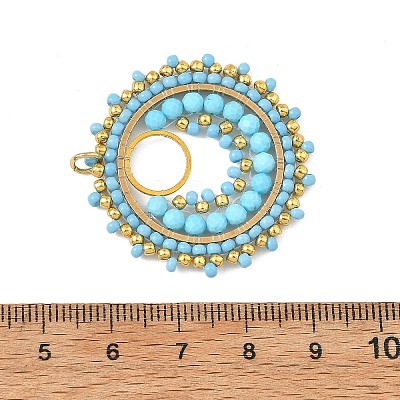 304 Stainless Steel & Brass & Dyed & Heated Natural Magnesite & TOHO Glass Seed Beaded Pendants PALLOY-MZ01379-01-1