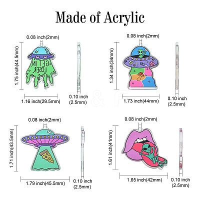 16Pcs 4 Styles Alien Theme Colorful Acrylic Pendants SACR-CJ0001-28-1