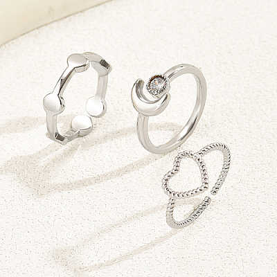 3Pcs 3 Style Cubic Zirconia Solitaire Rings VX3792-1-1