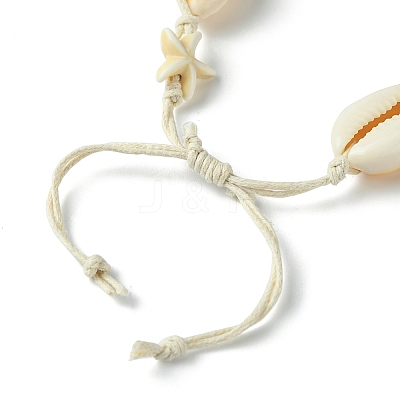 Natural Shell & Synthetic Turquoise Starfish Braided Bead Bracelets BJEW-JB10081-1