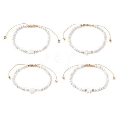 Shell Pearl Braided Bead Bracelets BJEW-JB11479-1
