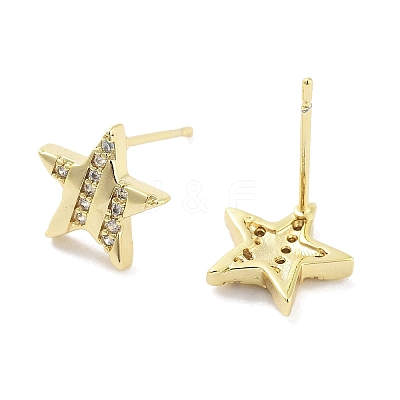Brass Micro Pave Clear Cubic Zirconia Studs Earring for Women EJEW-S217-F01-1
