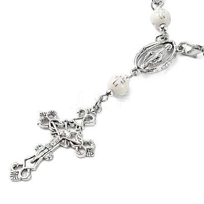 Acrylic Round with Cross Pattern Beaded Charm Bracelets for Women BJEW-JB11347-01-1