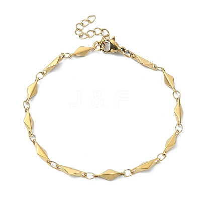 Ion Plating(IP) 304 Stainless Steel Rhombus Link Chain Bracelets for Women BJEW-D023-02G-1