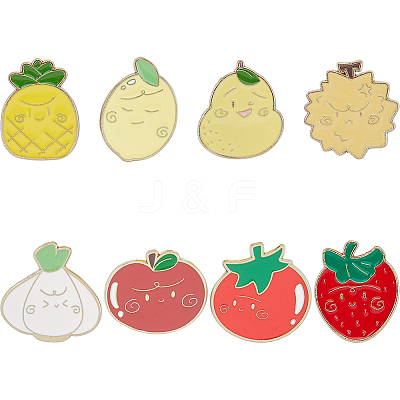 8Pcs 8 Styles Fruits/Vegetables Alloy Enamel Lapel Pin Backs for Backpack Clothes JEWB-FH0002-87-1