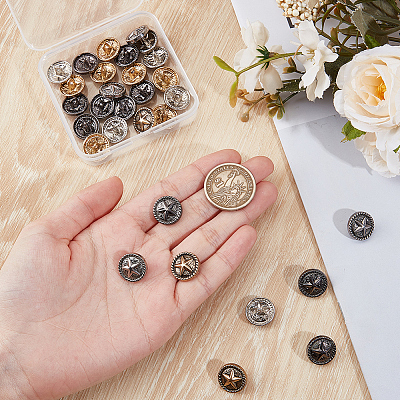 3 Colors 1-Hole Alloy Star with Flat Round Shank Buttons BUTT-GF0004-30B-1