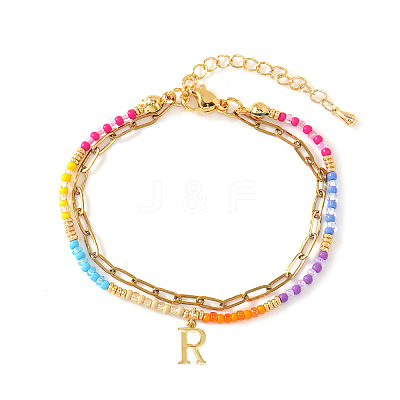 304 Stainless Steel Letter Charm Double-layered Bracelets VG5038-18-1