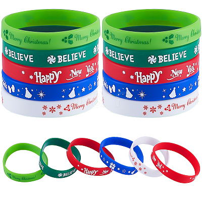 30Pcs 5 Colors Christmas Themed Silicon Cord Bracelets BJEW-CN0001-08-1