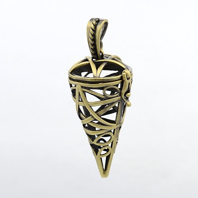 Cone Brass Cage Pendants KK-L079-11-NR-1