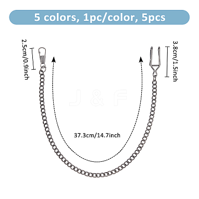5Pcs 5 Colors Alloy Clip Pocket Watch Chain FIND-FH0009-15-1